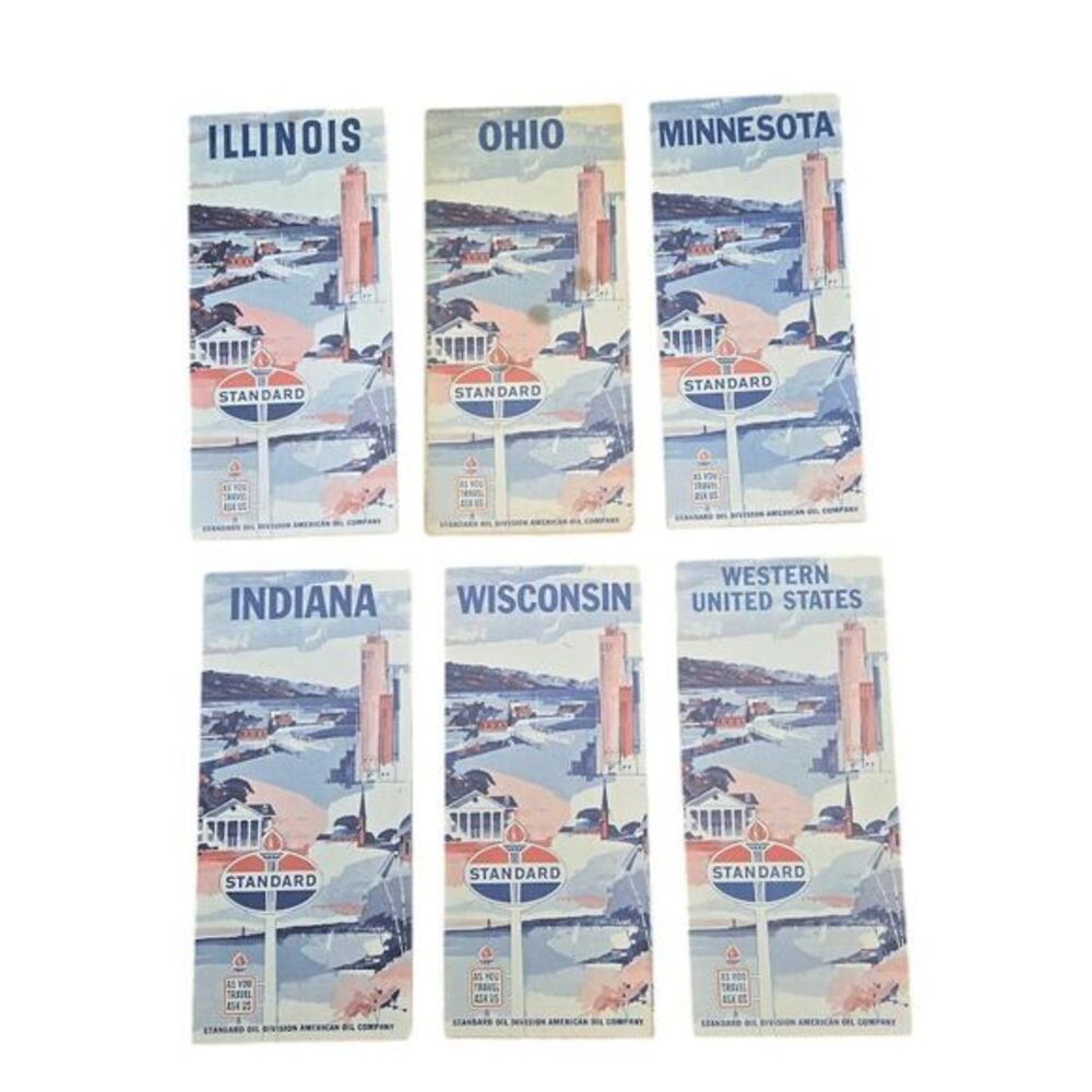 VTG Standard Oil Road Maps Collection Midwest States Ephemera Set‎ of 6